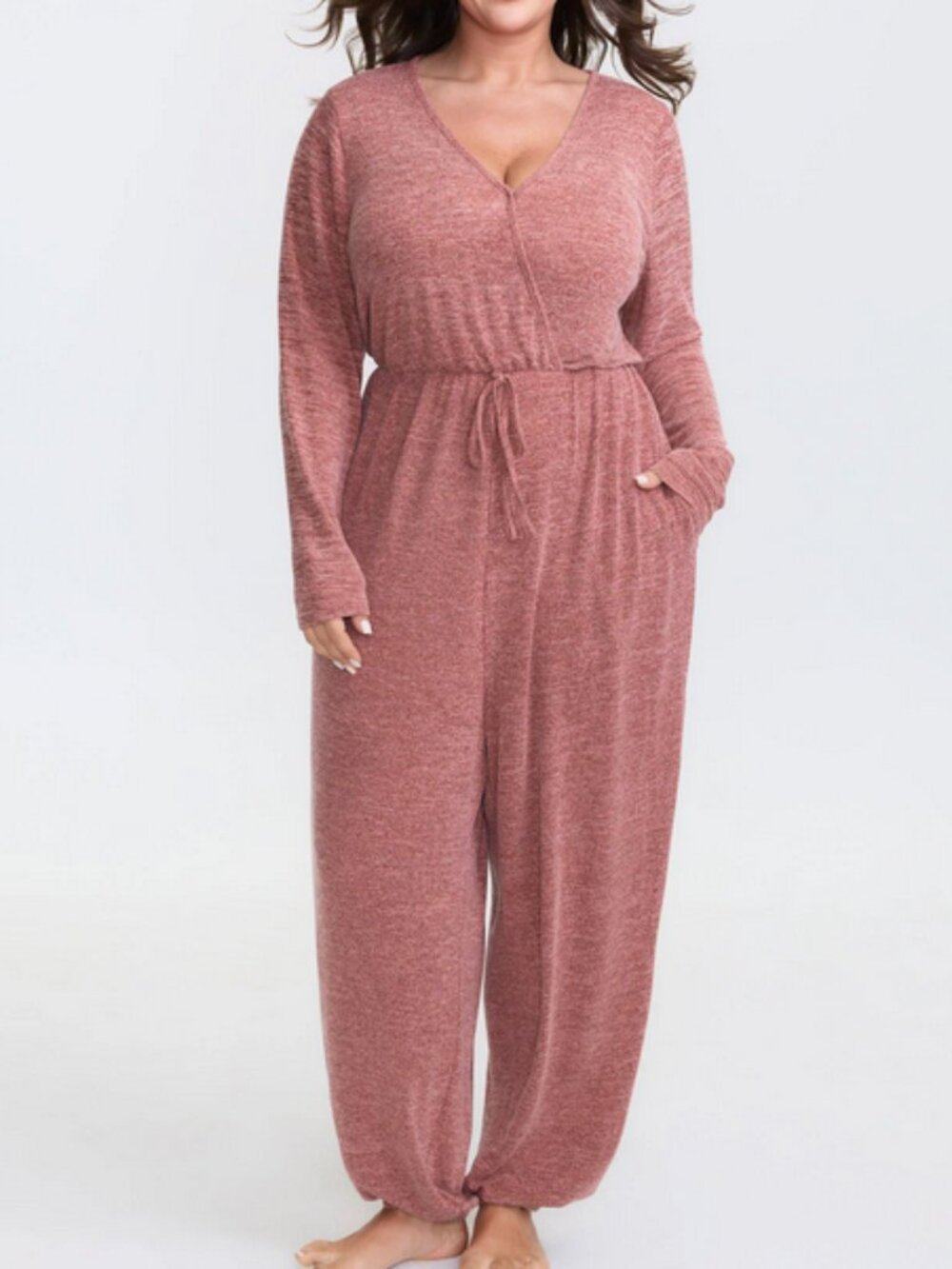 Bloomchich Elastic Waist Overlap Collar Lounge Jumpsuit 26